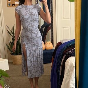 Urban Outfitters Blue and Gray Floral Patterned Dress